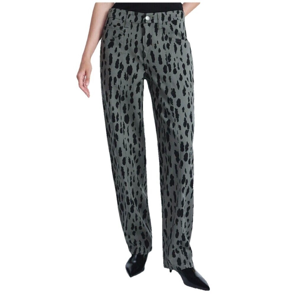 Scoop Green Leopard Barrel Mid Rise Jeans Woman’s 2 Modern Military Maximalist